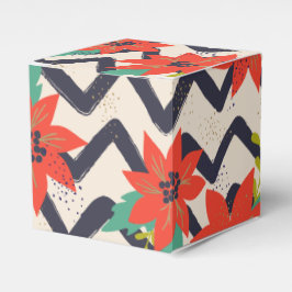 Caixinha De Lembrancinhas Natal Red Poinsettia Black & White Chevron