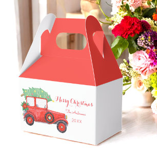 Caixinha De Lembrancinhas Natal Red Truck Holiday White