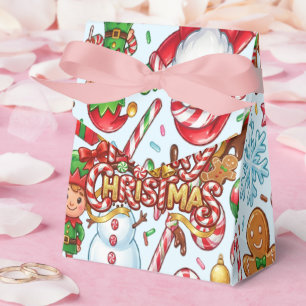 Caixinha De Lembrancinhas Natal Terra de Doces de Listras Vermelhas Vintage