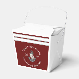 Caixinha De Lembrancinhas Náutica Âncora Floral Maroon Burgundy Vermelho