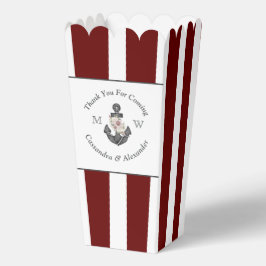 Caixinha De Lembrancinhas Náutica Âncora Floral Maroon Burgundy Vermelho