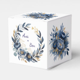 Caixinha De Lembrancinhas Navy Blue and Gold Peony Flower Wedding