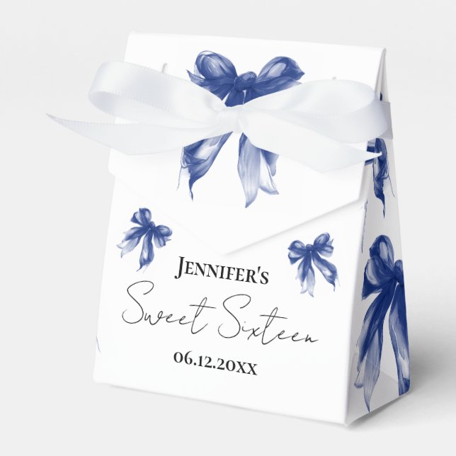 Caixinha De Lembrancinhas Navy Blue Bow Coquette Script Sweet 16 Thank You  (Frente)