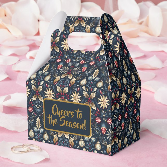 Caixinha De Lembrancinhas Navy & Gold Floral Christmas Pattern (Casamento)