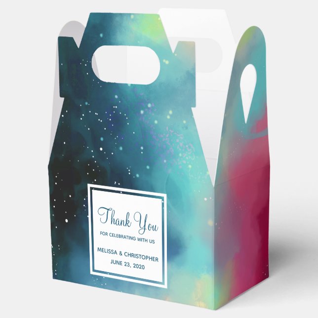 Caixinha De Lembrancinhas Nebulosa do Espaço Verde Moderno e Vermelho (Aberto)