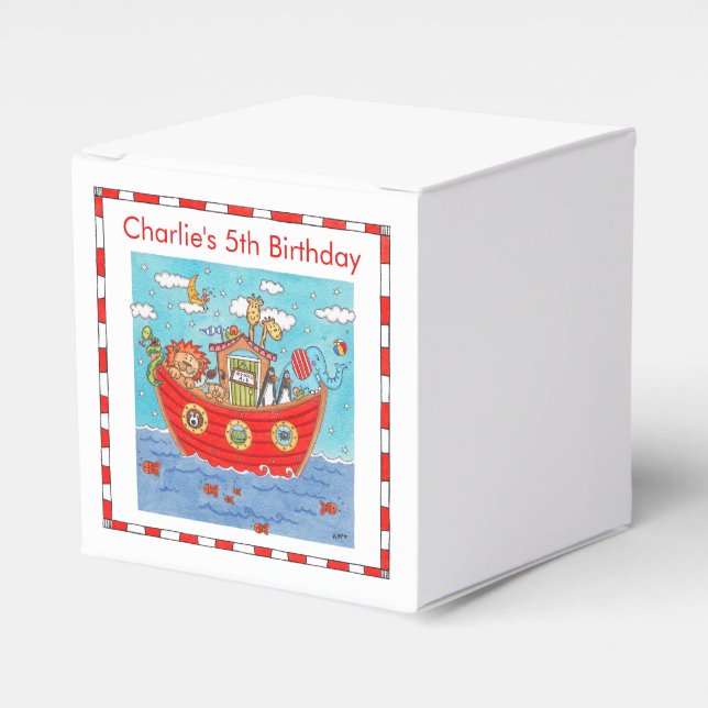 Caixinha De Lembrancinhas Noah's Ark Birthday personalizado (Frente)