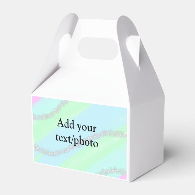 Caixinha De Lembrancinhas Nome de adição do pastel cintilante verde-rosa azu (Frente)