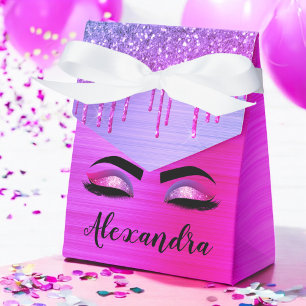 Caixinha De Lembrancinhas Nome do Monograma do Minigráfico da Glitter Roxo