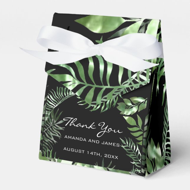 Caixinha De Lembrancinhas Nome do obrigado Data White Tropic Monstera Favor  (Frente)