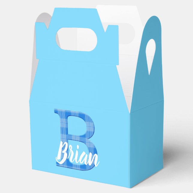 Caixinha De Lembrancinhas Nome dos rapazes Xadrez personalizada Carta B azul (Aberto)