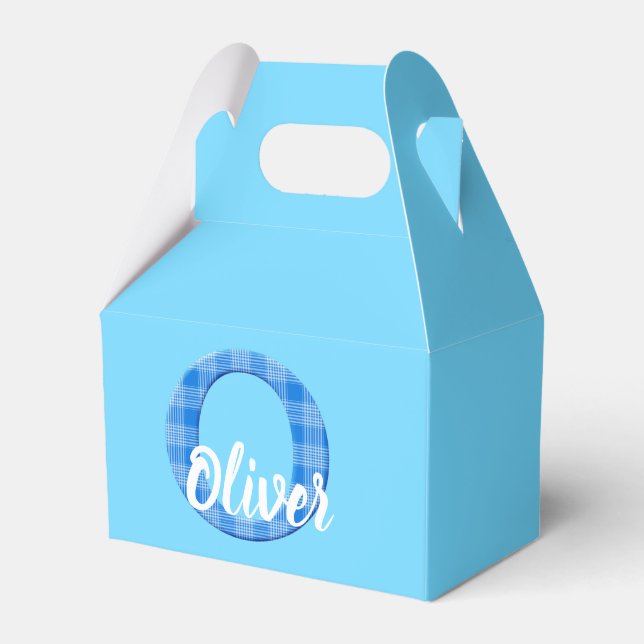 Caixinha De Lembrancinhas Nome dos rapazes Xadrez personalizada Carta O azul (Frente)