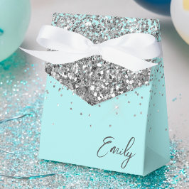 Caixinha De Lembrancinhas Nome Monograma Glitter Feminino Aqua Azul Turquesa