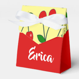 Caixinha De Lembrancinhas Nome personalizado cerejas vermelhas em amarelo