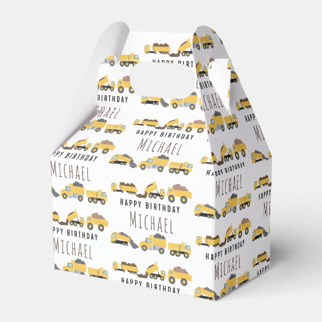 Caixinha De Lembrancinhas Nome Personalizado Dos Caminhões De Construção Dos (Frente)