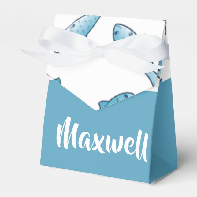 Caixinha De Lembrancinhas Nome personalizado peixe azul em branco (Frente)