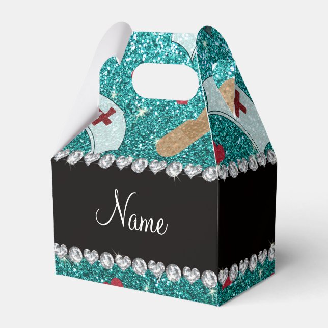 Caixinha De Lembrancinhas Nome personalizado robin Blue Glitter enfermeiro c (Frente)