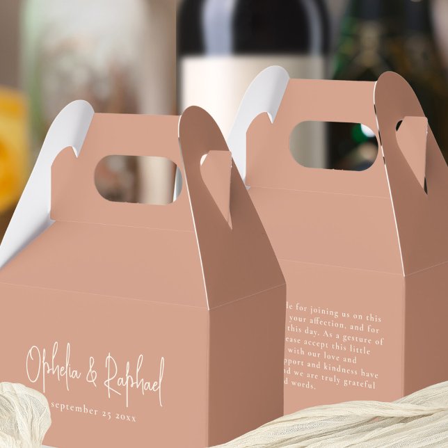 Caixinha De Lembrancinhas Nomes Minimalistas Obrigado Cream Terracotta (Front and back view)