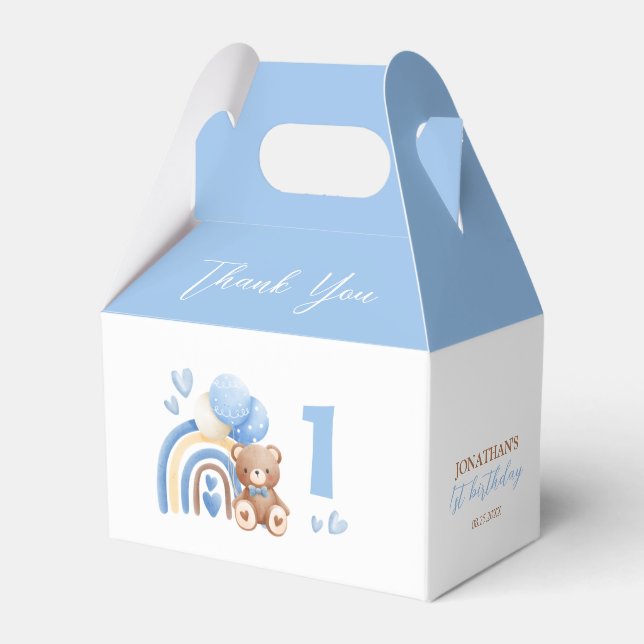 Caixinha De Lembrancinhas Nosso Pequeno Urso Arco-Íris Balão Aniversário (Frente)