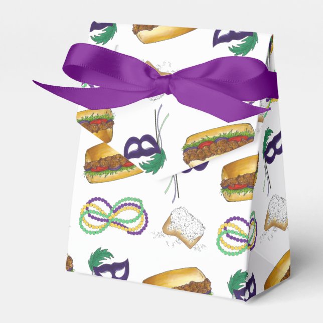 Caixinha De Lembrancinhas Nova Orleans Mardi Gras Beignet Miçanga Mask Po'Bo (Frente)