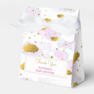 Caixinha De Lembrancinhas Nuvens de Aquarela Rosa Douradas Estrelas Chá de
