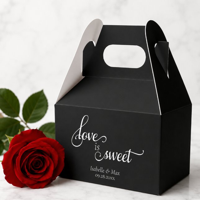 Caixinha De Lembrancinhas O Amor é Doce Casamento (elegant script calligraphy black and white love is sweet wedding favor box)