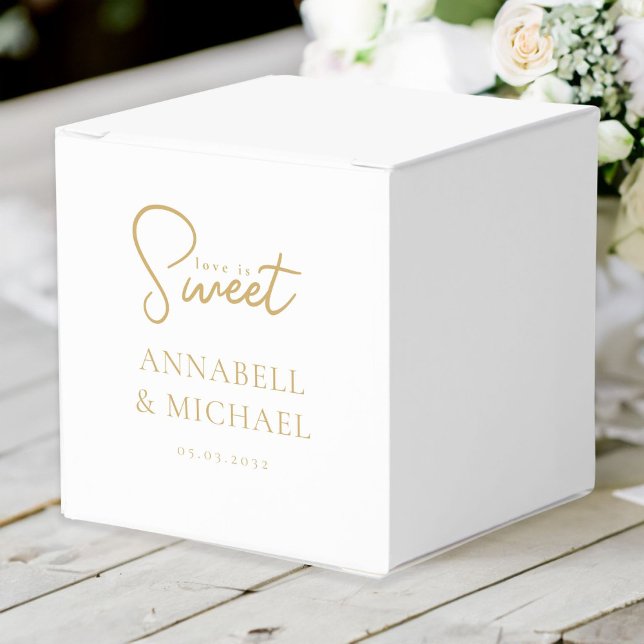 Caixinha De Lembrancinhas O amor é doce! Elegante, Simpel, Casamento (Love is Sweet! Elegant, Simpel, Wedding Favor Boxes with your names and date.)
