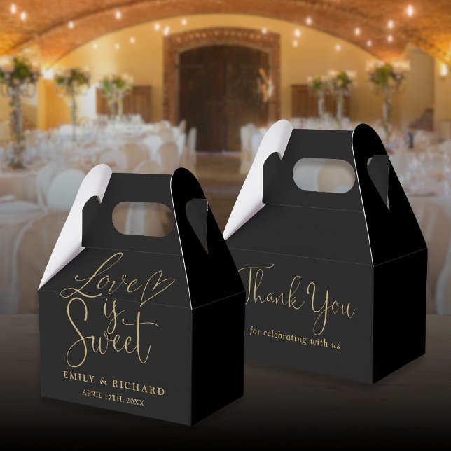 Caixinha De Lembrancinhas O Amor É Negra Elegante E Dourado Casamento (Love Is Sweet Elegant Black And Gold Wedding Favor Boxes)