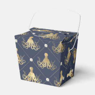 Caixinha De Lembrancinhas O polvo azul e dourado náutico vintage