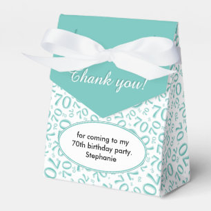 Caixinha De Lembrancinhas Obrigado 70 Birthday Teal/White Number Padrão