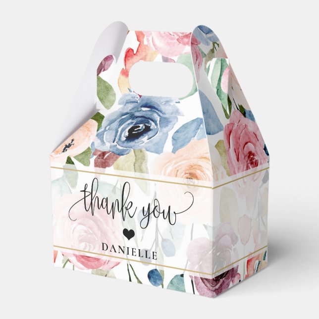 Caixinha De Lembrancinhas Obrigado Calliografia Script Watercolor Flowers (Frente)