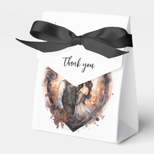 Caixinha De Lembrancinhas Obrigado casal de aquarela romântica (Frente)