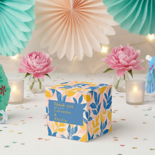 Caixinha De Lembrancinhas Obrigado de Casamento Botânico de Folha Azul e Ama