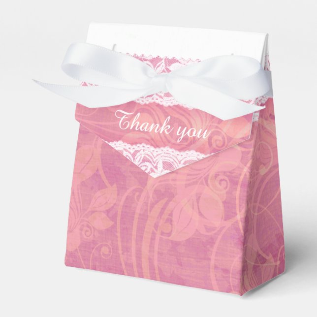 Caixinha De Lembrancinhas Obrigado de renda branca rosa e poeirento, sua cai (Frente)