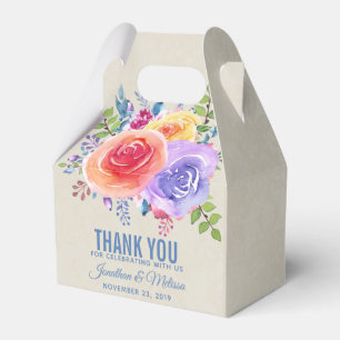 Caixinha De Lembrancinhas Obrigado floral do casamento da aguarela colorida