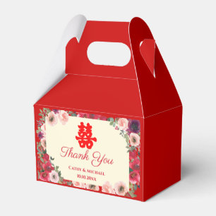 Caixinha De Lembrancinhas Obrigado floral roxo chinês vermelho de casamento