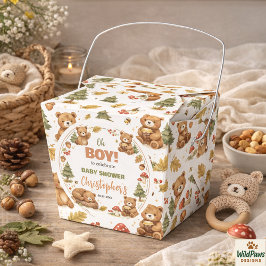 Caixinha De Lembrancinhas Oh Boy Watercolor Woodland Bear Baby Shower