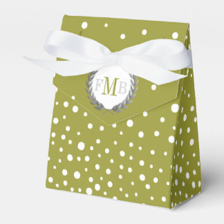 Caixinha De Lembrancinhas Olive green, white polka dot pattern wedding fav