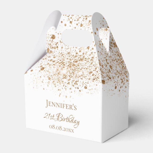 Caixinha De Lembrancinhas Ontem, obrigado de monograma branco de ouro brilha (Frente)