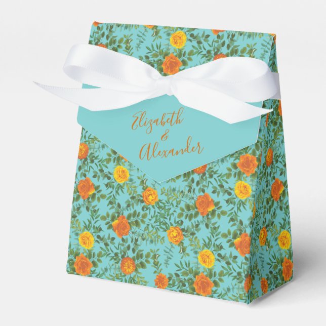 Caixinha De Lembrancinhas Orange & Aqua Wedding Modern Floral (Frente)