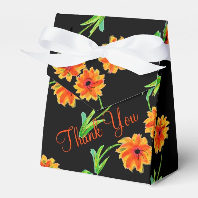 Caixinha De Lembrancinhas Orange Floral Favor Box (Frente)