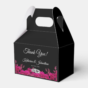 Caixinha De Lembrancinhas Orquídeas Fuchsia sobre Casamento Negro Obrigado.