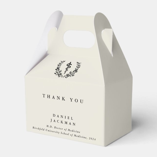 Caixinha De Lembrancinhas Ostra/Creme Personalizado Asclepius+Laurel Wreath (Frente)