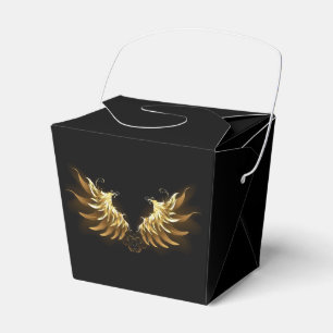 Caixinha De Lembrancinhas Ouro Angel Wings sobre fundo preto