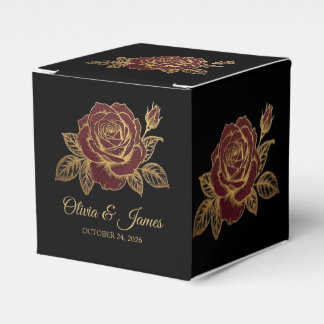 Caixinha De Lembrancinhas Ouro e Borgonha Rosa Moody Romance Sombrio Casamen