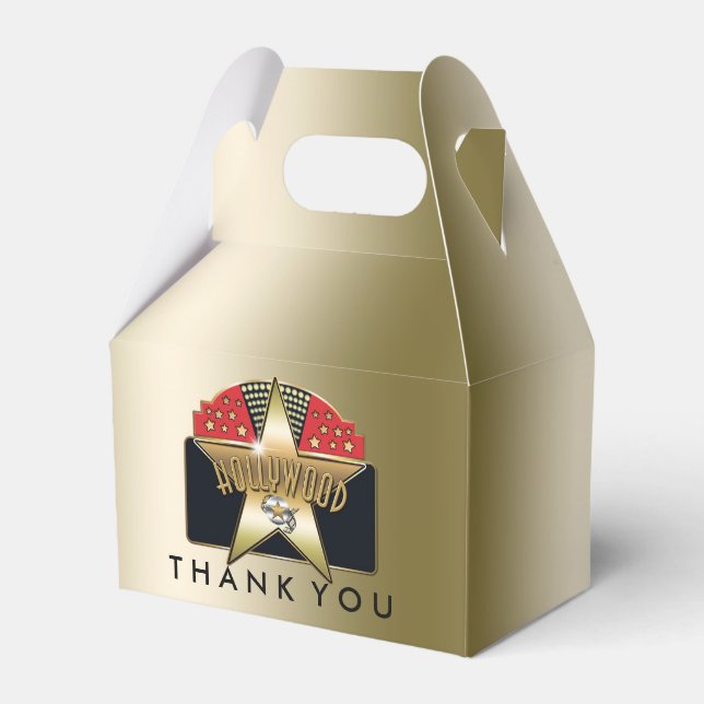 Caixinha De Lembrancinhas OURO HOLLYWOOD Favoritos da Festa de aniversário R (Frente)
