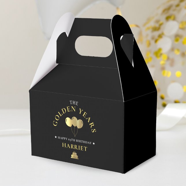 Caixinha De Lembrancinhas Ouro preto e Dourado anos 65 anos aniversário (Black & Gold Golden Years 65th Birthday Favor Box)