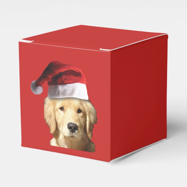 Caixinha De Lembrancinhas Ouro Retriever Santa Claus (Frente)