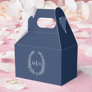 Caixinha De Lembrancinhas Oval deixa monograma marinho azul casamento branco