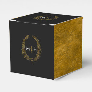 Caixinha De Lembrancinhas Oval deixa monograma preto-ouro casamento branco