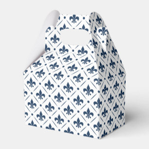 Caixinha De Lembrancinhas Padrão azul escuro Fleur De Lis sobre fundo branco